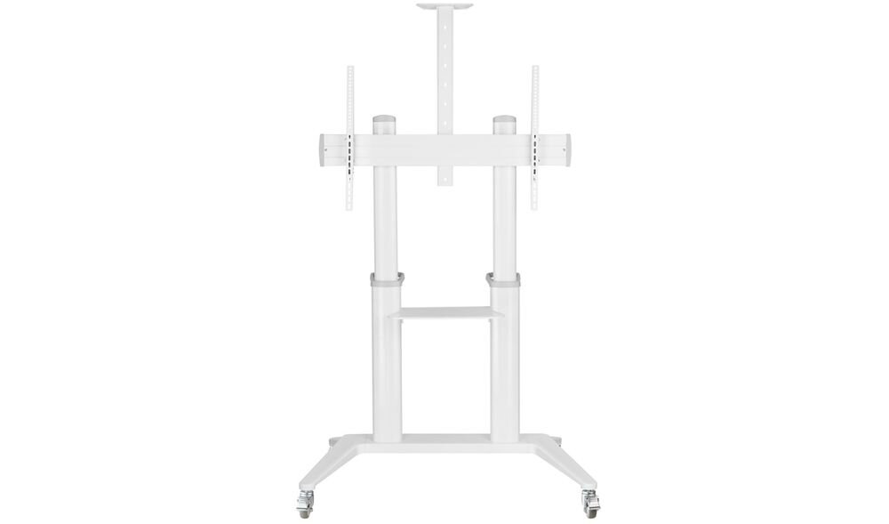 Stojak podłogowy TECHLY do TV 70 120 ICA-TR49W półka na kamerę regulacja wysokości wideokonferencje, stojak od frontu na białym tle