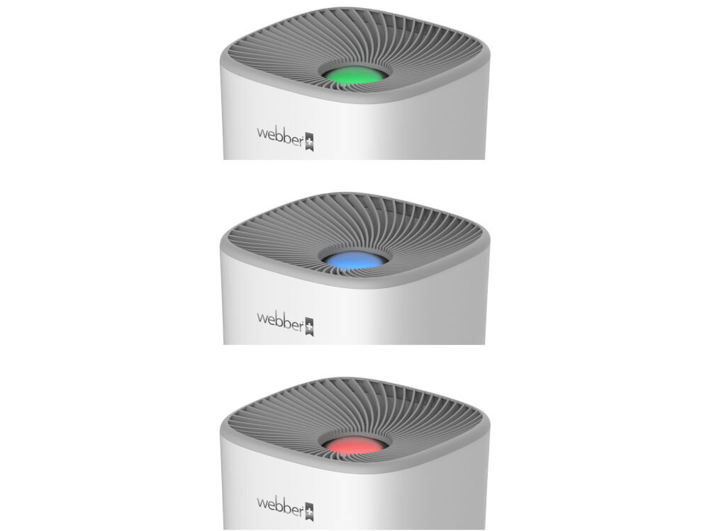 Nawilżacz ewaporacyjny WEBBER HH3002 wskaźnik poziomu nawilżenia powietrza true lumos różne kolory indormuje o poziomie nawilżenia czerwony niebieski zielony tryb automatyczny regulacja prędkości nawilżania optymalne warunki zdrowotne komfort użytkowników