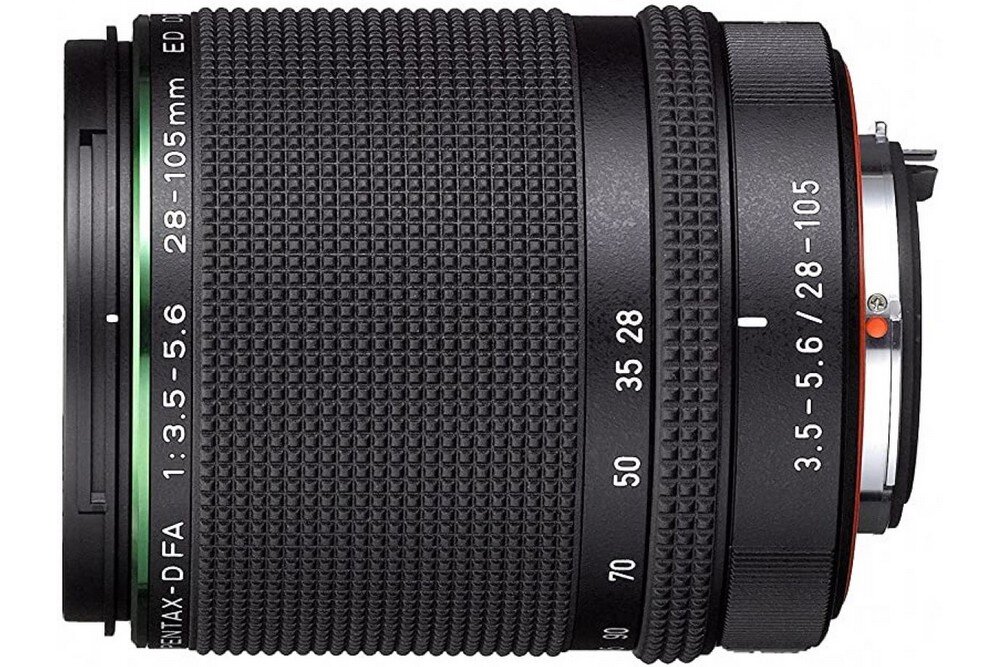 Obiektyw PENTAX D HD FA 28-105mm f-3.5-5.6ED DC WR ogniskowa przysłona ostrość pierścienie optyka soczewki powłoki montaż bagnet światło jasność zoom filtry waga