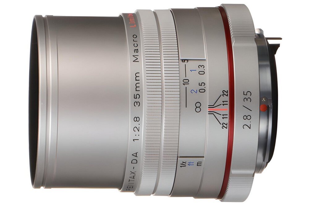 Obiektyw PENTAX HD DA 35mm f-2.8 Marco ogniskowa przysłona ostrość pierścienie optyka soczewki powłoki montaż bagnet światło jasność zoom filtry waga