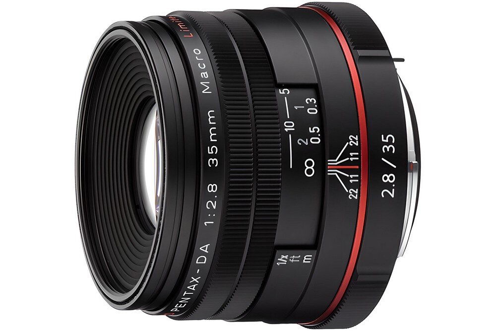 Obiektyw PENTAX HD DA 35mm f-2.8 Marco ogniskowa przysłona ostrość pierścienie optyka soczewki powłoki montaż bagnet światło jasność zoom filtry waga