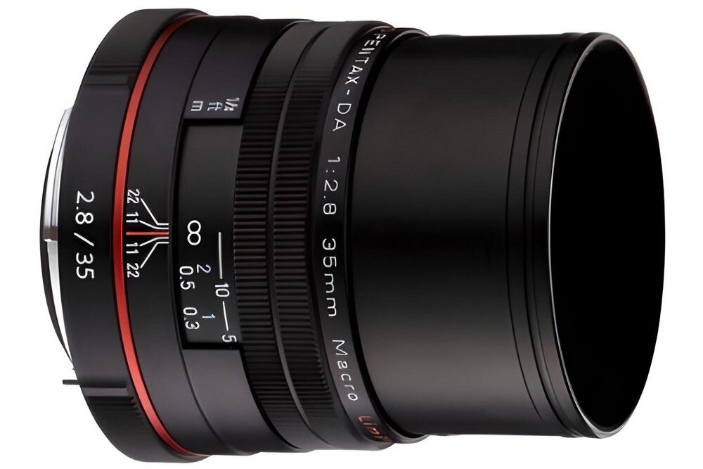 Obiektyw PENTAX HD DA 35mm f-2.8 Marco ogniskowa przysłona ostrość pierścienie optyka soczewki powłoki montaż bagnet światło jasność zoom filtry waga