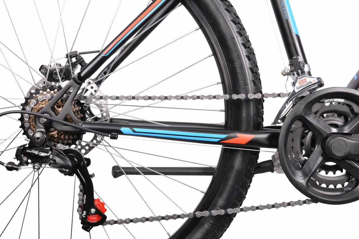 Rower gorski MTB MASCIAGHI Hogan M17 29 cali meski Niebiesko-czerwony zolto-czarny kola obrecze opony