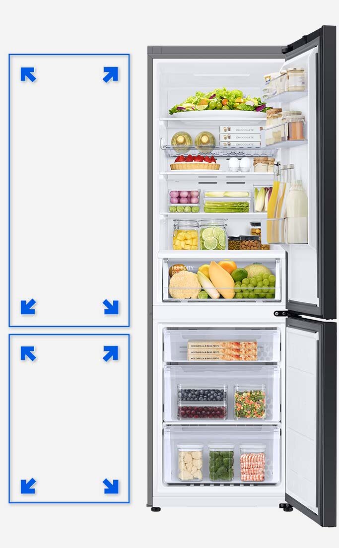 grafika podkreślająca zwiększenie przestrzeni użytkowej w lodówce Bespoke dzięki technologii SpaceMax grafika podkreślająca zwiększenie przestrzeni użytkowej w lodówce Bespoke dzięki technologii SpaceMax