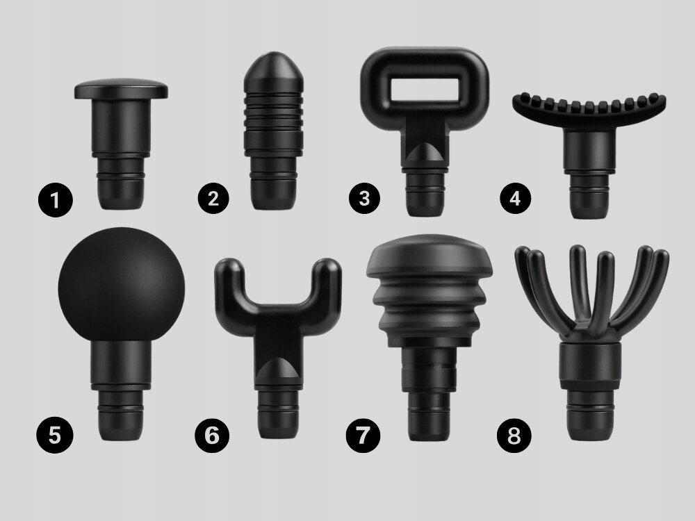 Masażer ręczny Gun ALPHA AMG-04 osiem końcówek, masaż punktowy, szeroki, redukcja napięć, poprawa mobilności