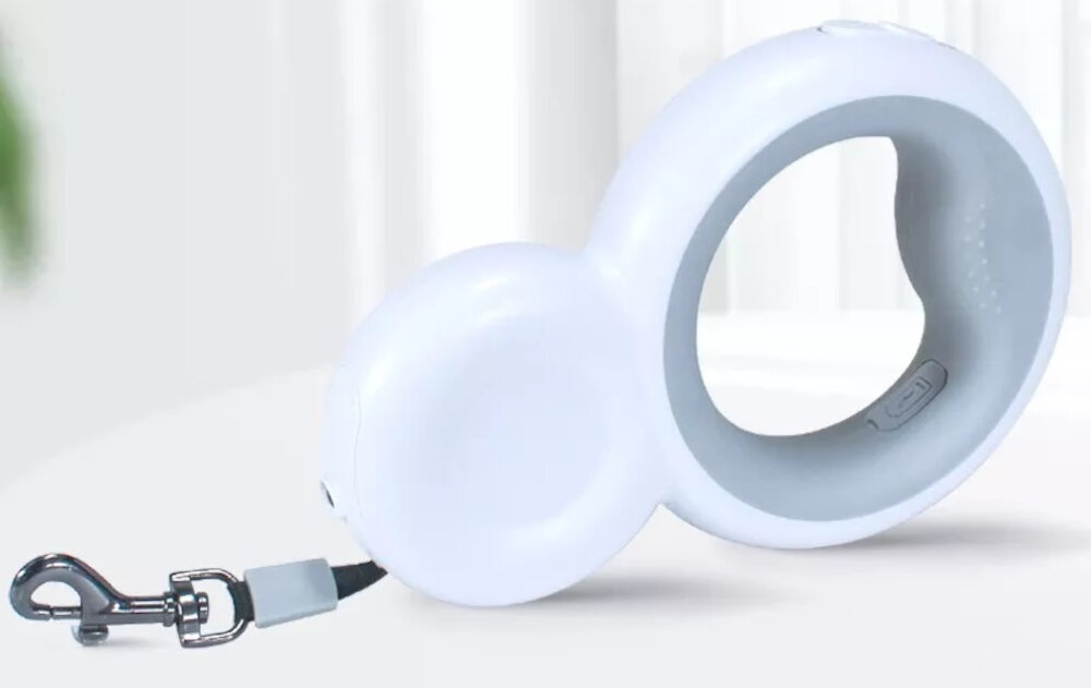 Smycz DOGGY VILLAGE Retractable Leash MT7125 S/M (300 x 0.9 cm) Biały Praktyczna i wielofunkcyjna automatycznie rozwijaną i zwijaną linkę nylonową metalowy karabińczyk Blokada przycisk hamulca szybkie zatrzymanie smyczy kontrola