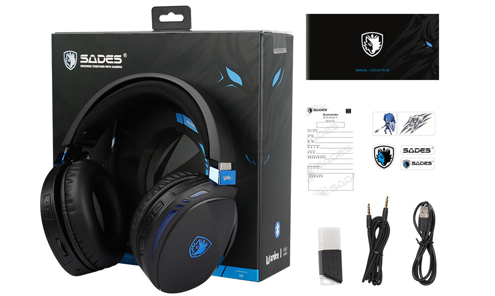 Słuchawki SADES Warden I Czarny mikrofon dźwięk łączność design waga bezprzewodowe kabel ładowanie bateria czas pracy brzmienie