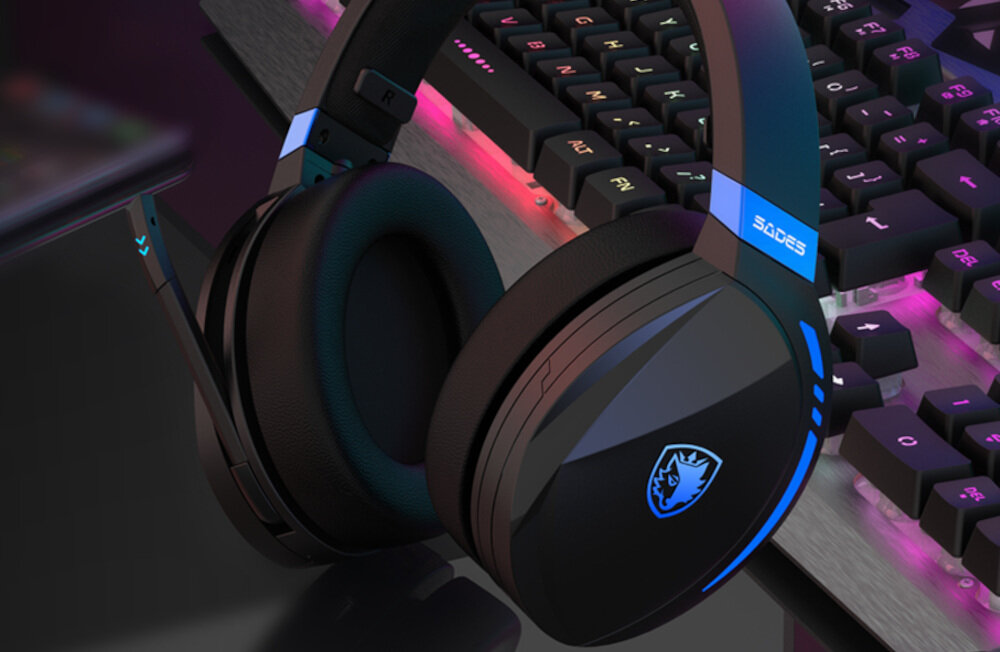 Słuchawki SADES Warden I Czarny mikrofon dźwięk łączność design waga bezprzewodowe kabel ładowanie bateria czas pracy brzmienie