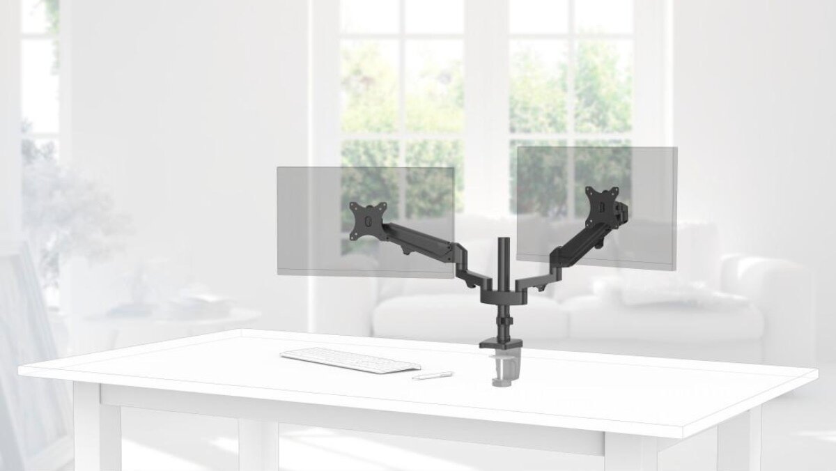 zdjęcie UCHWYTU DO MONITORA PREMIUM, OBROTOWY, SPRĘŻYNA GAZOWA,  2 RAMIONA, 13 - 32 