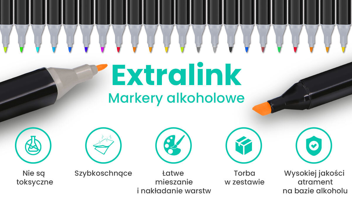 Zestaw markerów alkoholowych dwustronnych EXTRALINK (60 sztuk) nie są toksyczne szybkoschnące łatwe mieszanie barw torba w zestawie wysokiej jakości tusz