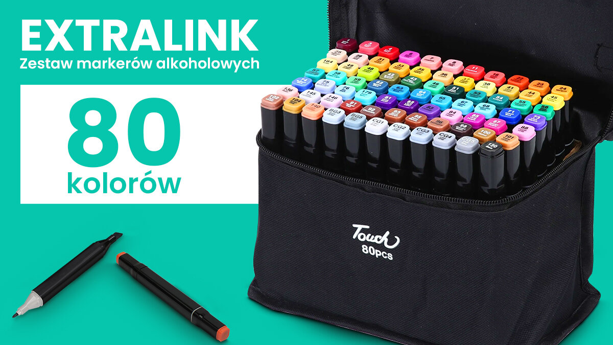 Zestaw markerów alkoholowych dwustronnych EXTRALINK (80 sztuk) zestaw markerów w torbie 262 kolory
