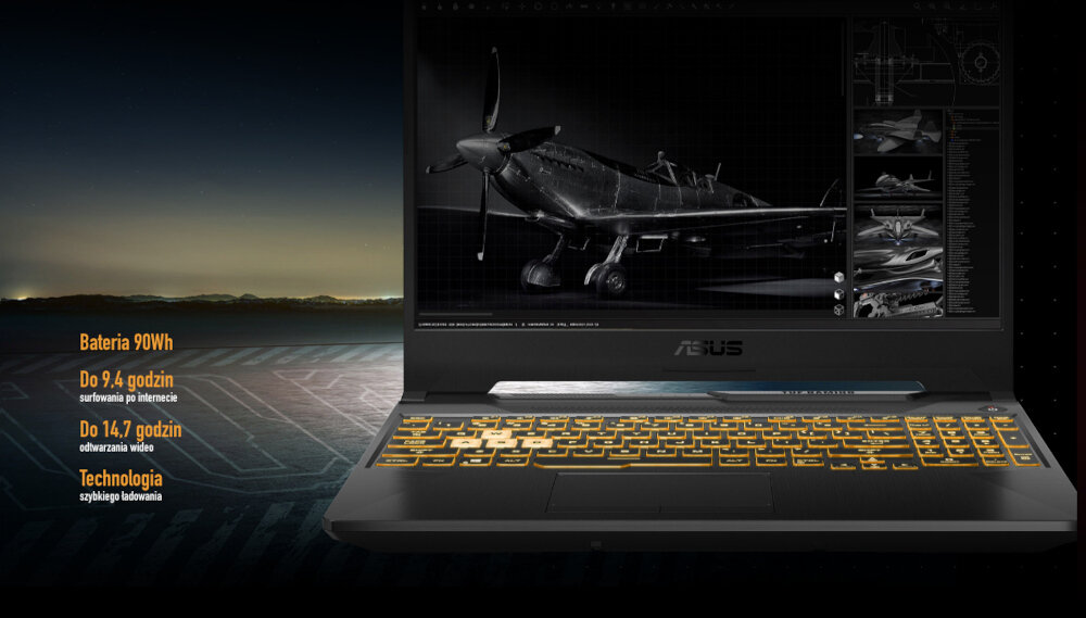 Laptop ASUS TUF Gaming F15 15.6 IPS 144Hz i5-10300H 16GB SSD 512GB GeForce GTX1650 Windows 11 Home łączność bateria