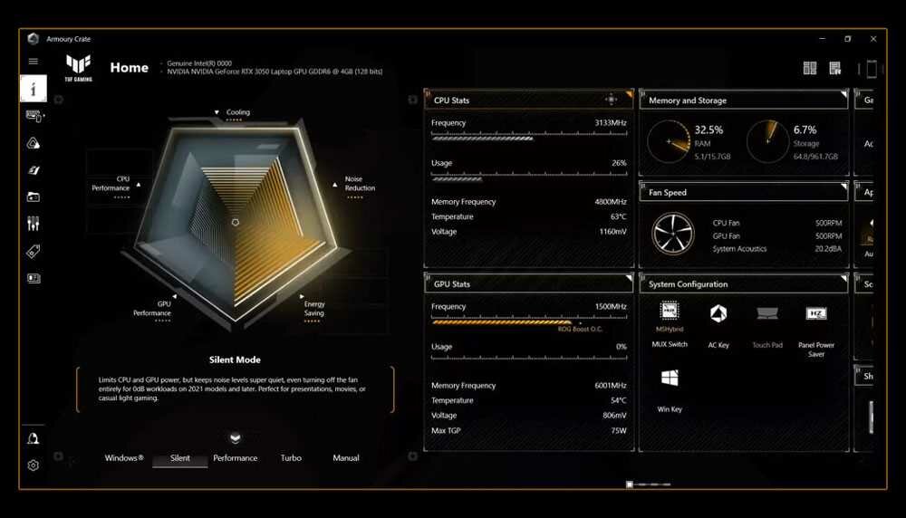 Laptop ASUS TUF Gaming A15 - Armoury Crate 