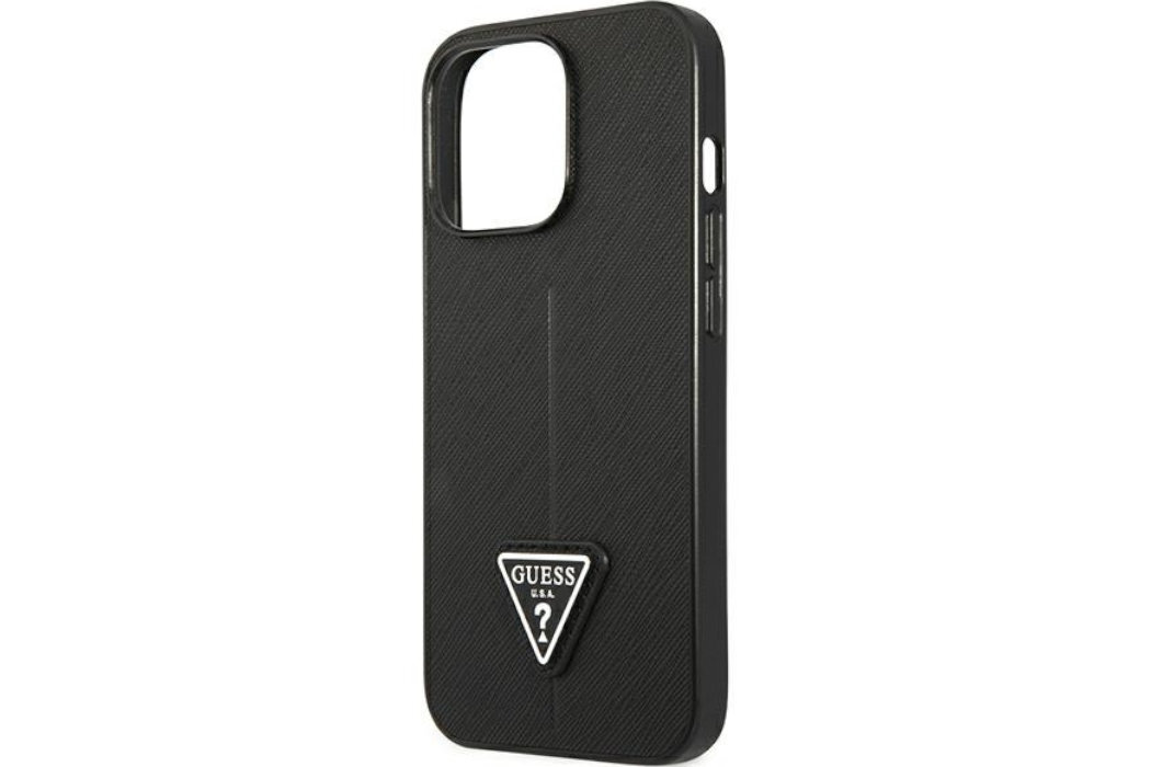 Etui GUESS Saffiano Triangle Metal Logo do Apple iPhone 13/13 Pro Czarny  luksus wytrzymałość marka elegancja styl wyrafinowanie