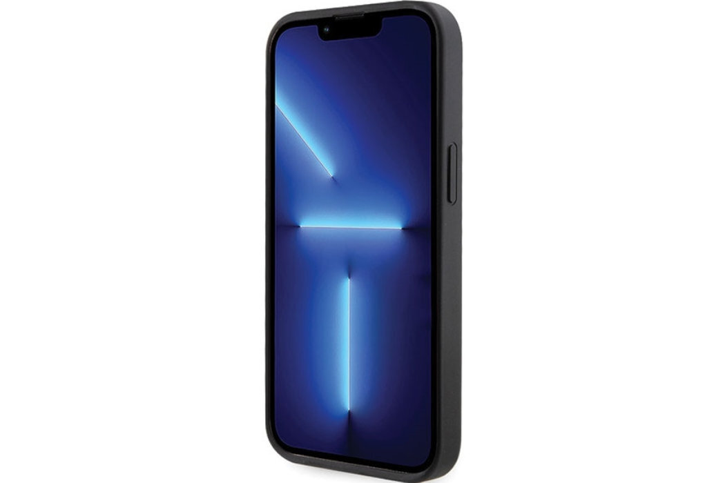 Etui GUESS Saffiano Triangle Metal Logo do Apple iPhone 13/13 Pro Czarny  luksus wytrzymałość marka elegancja styl wyrafinowanie