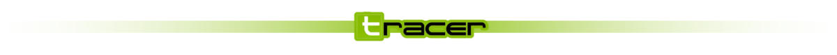 Logo z napisem \'tracer\' w kolorze zielonym na białym tle.