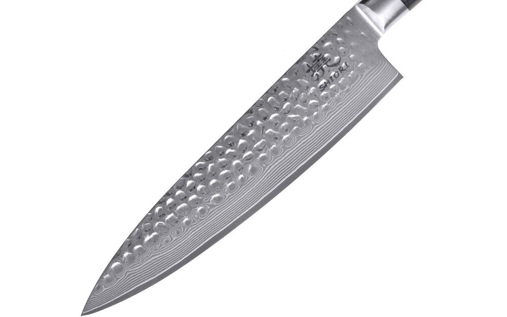Nóż SHIORI Chairo Sifu 67 naprzemiennie kutych warstw twarda miekka cienka stal damascenska