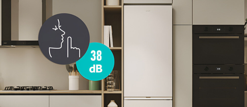 LODÓWKA CANDY CCE4T618DX Bez zakłócania spokoju cicha praca 38 dB elegancja komfort