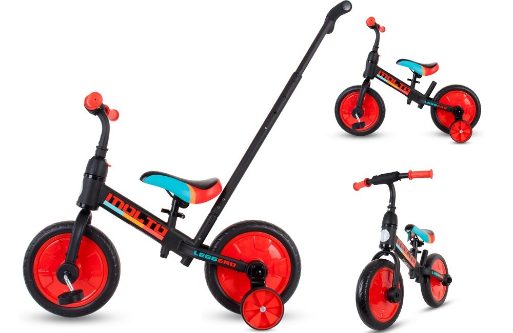Rowerek biegowy SUN BABY Molto Leggero Czarno-czerwony + Popychacz  - wydajnosc 