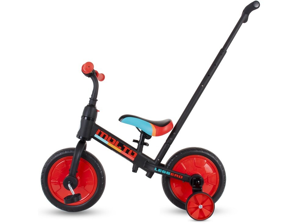 Rowerek biegowy SUN BABY Molto Leggero Czarno-czerwony + Popychacz  - Nauka jazdy 