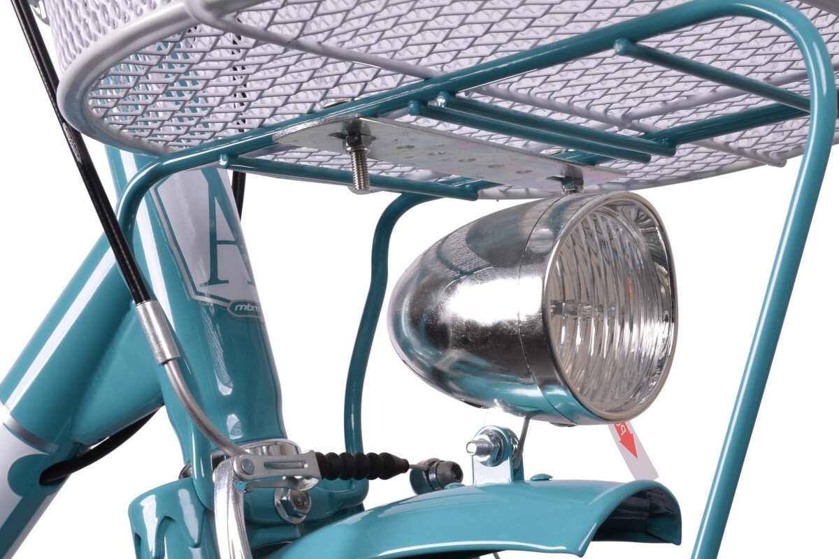 Rower miejski z koszykiem MBM Angela 1S 20 cali turkusowy oswietlenie