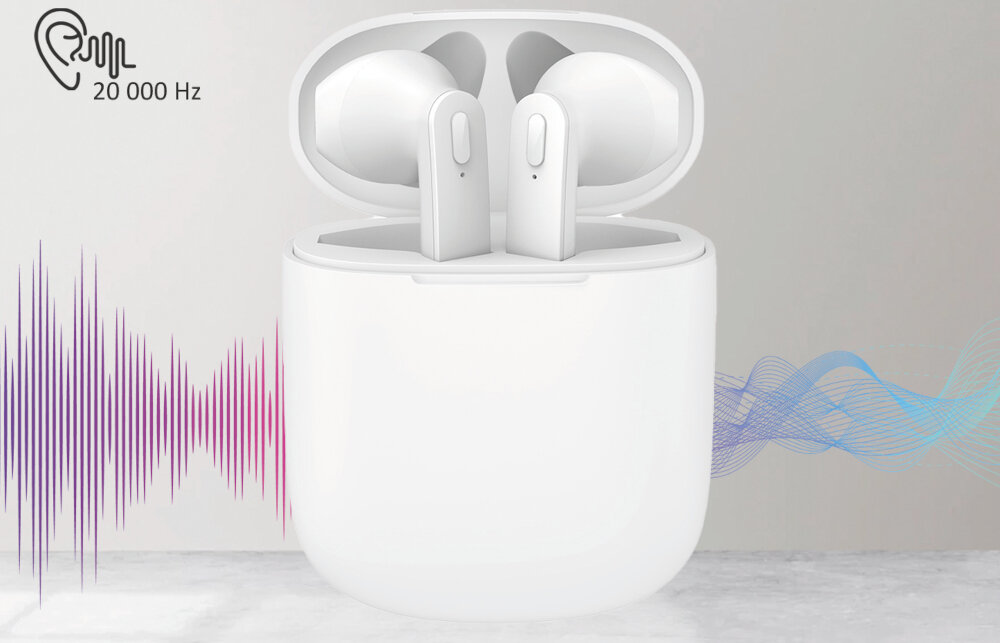 SŁUCHAWKI BLUETOOTH FOREVER FBE-02 TWS DOUSZNE BIAŁE czyste głębokie dźwięki pasmo przenoszenia