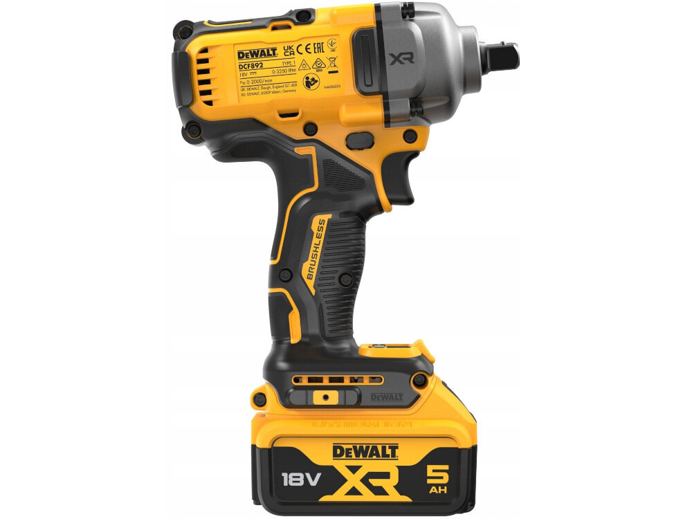 Klucz udarowy DEWALT DCF892P2T-QW akumulator Li-Ion z serii 18V XR pojemność 5,0 Ah silnik bezszczotkowy maksymalna prędkośc obrotowa do 2000 obr/min maksymalny moment obrotowy do 812 Nm