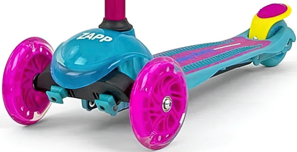 Hulajnoga dla dzieci MILLY MALLY Zapp Różowo-niebieski kola kauczukowe lozyska ABEC-5 plynna jazda trwalosc przednie kolo srednica 12 cm tylne kolo srednica 8 cm stabilnosclatwe manewrowanie odpornosc na scieranie dobre tlumienie wstrzasow