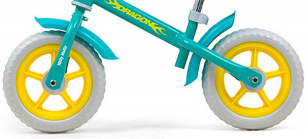 Rowerek biegowy MILLY MALLY Dragon Miętowy szerokie rozstawienie kółek koła 10-calowe piankowe rower spełnia europejskie normy bezpieczeństwa