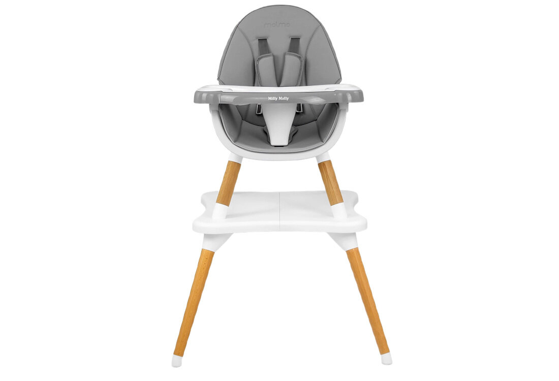Krzesełko do karmienia MILLY MALLY Malmo Szary ochrona podłogi solidna lekka konstrukcja Gumowe stopki ochrona zarysowania wygoda użytkowanie