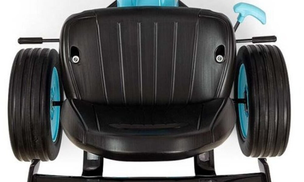 Gokart na pedały MILLY MALLY Rocket Jasnoniebieski zbliżenie na fotel wyprofilowany fotel z możliwością dwustopniowej regulacji gokart „rośnie” wraz z użytkownikiem ergonomiczny kształt fotela