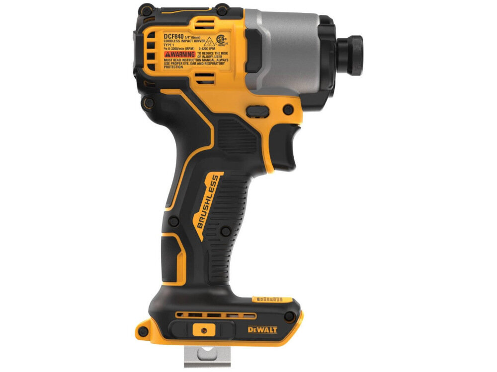 Zakrętarka udarowa DEWALT DCF840NT-XJ silnik bezszczotkowy akumulator Li-Ion napięcie 18 V maksymalna prędkość obrotowa do 3200 obr/min częstotliwość udaru 0-4200 ud/min moment obrotowy do 192 Nm