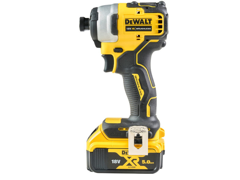 Zakrętarka udarowa DEWALT DCF840N zasilanie akumulator Li-Ion napiecie 18 V maksymalna prędkość obrotowa do 3200 obr/min częstotliwość udaru 0-4200 ud/min maksymalny moment obrotowy do 192 Nm