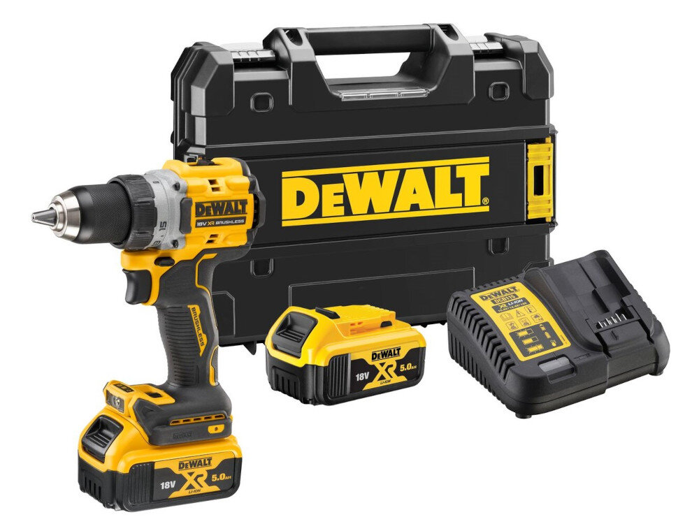 Wiertarko-wkrętarka DEWALT DCD800P2T-QW w zestawie 2 akumulatory ładowarka zaczep do paska walizka narzędziowa instrukcja obsługi w języku polskim karta gwarancyjna