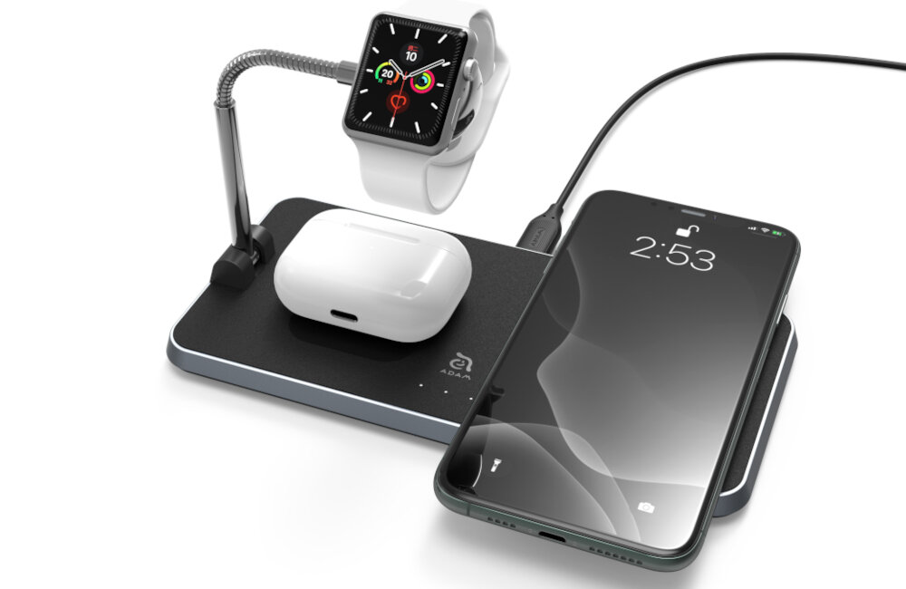 Ładowarka indukcyjna ADAM ELEMENTS Omnia Q3 3w1 10W Czarny pod ręką bateria automatyczne ładowanie organizer
