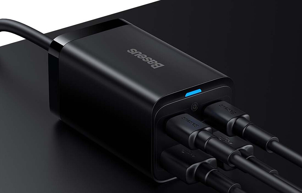 Ładowarka sieciowa BASEUS GaN3 Pro 65W + kabel USB Typ-C - USB Typ-C Czarny moc do 4 urządzeń czas ładowania