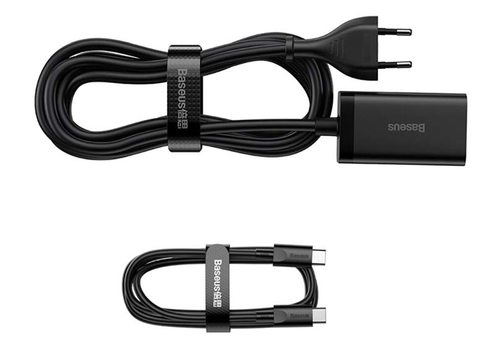 Ładowarka sieciowa BASEUS GaN3 Pro 65W + kabel USB Typ-C - USB Typ-C Czarny elementy zestaw