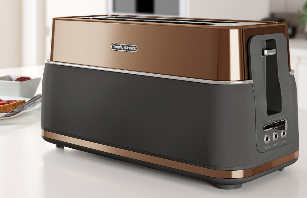 Toster MORPHY RICHARDS Signature Copper 245742 nowoczesne wzornictwo wyglad design mozliwosci wykonczenie funkcje rozmrazanie opiekanie podgrzewanie mechanizm High Lift