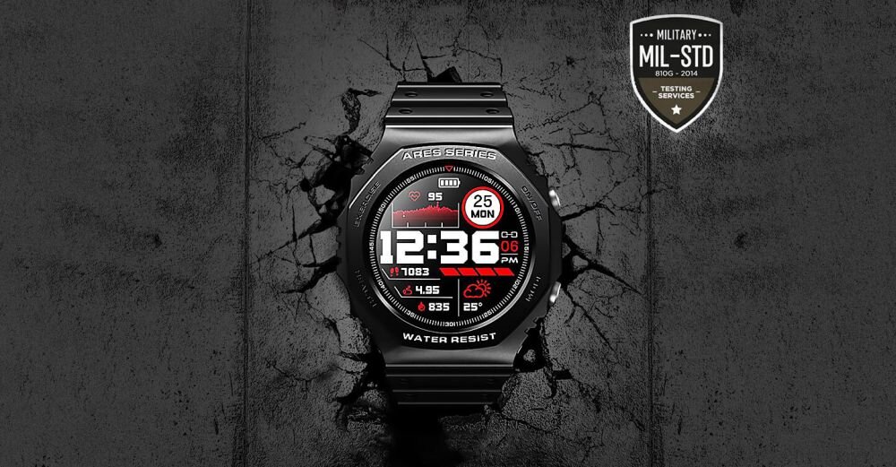 Smartwatch ZEBLAZE Ares 2 ekran bateria czujniki zdrowie sport pasek ładowanie pojemność rozdzielczość łączność sterowanie krew puls rozmowy smartfon aplikacja