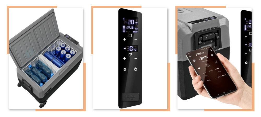 Lodowka YETICOOL TX50 Szary zalety udogodnienia nadajnik Bluetooth 5.0. panel sterowania wewnetrzne kosze