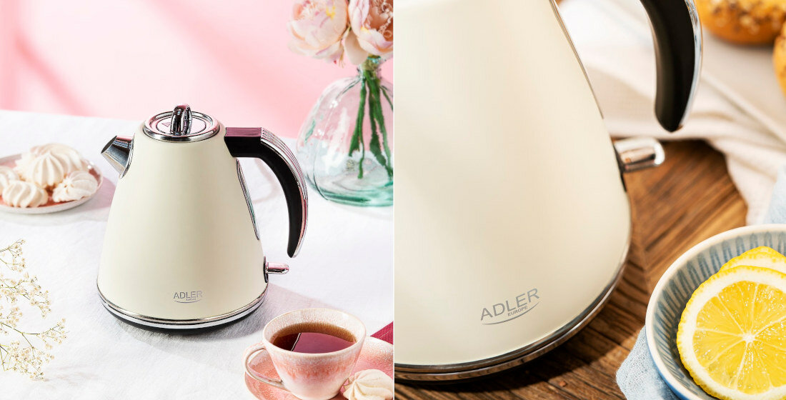Czajnik ADLER AD 1343 Bezowy pojemnosc 1,5l bezpieczenstwo blokada wlaczenia pustego czajnika automatyczne wylaczenie