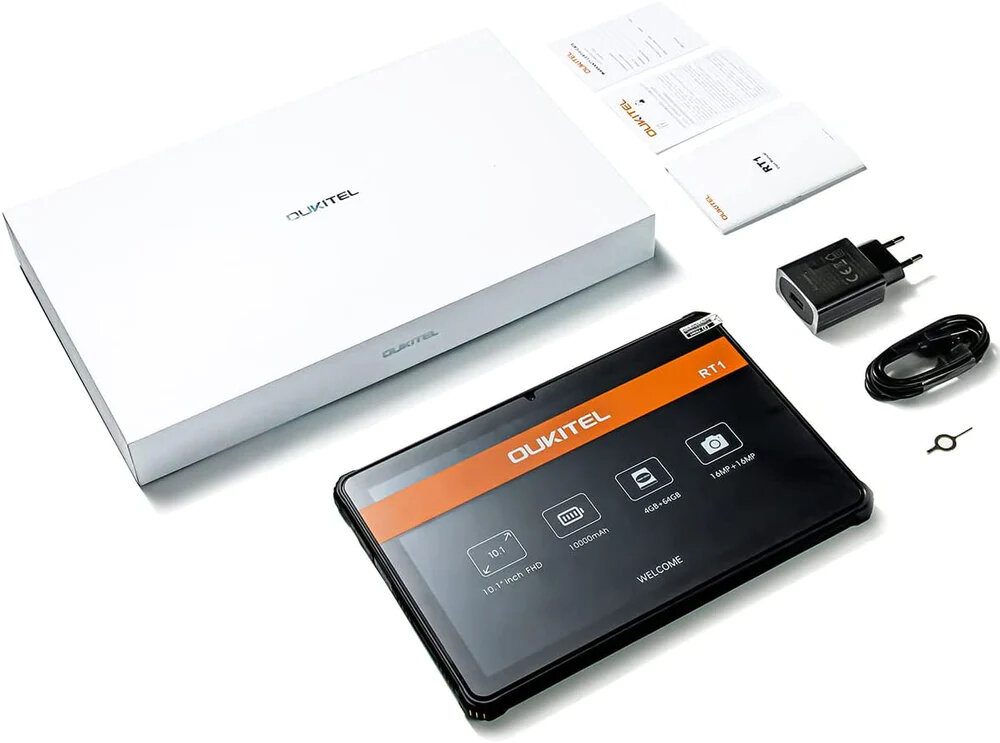 Tablet OUKITEL RT1 rozdzielczość rdzenie przekątna czujniki aparat głośnik czas pracy procesor transmisja danych waga wifi pamięć złącza zestaw 
