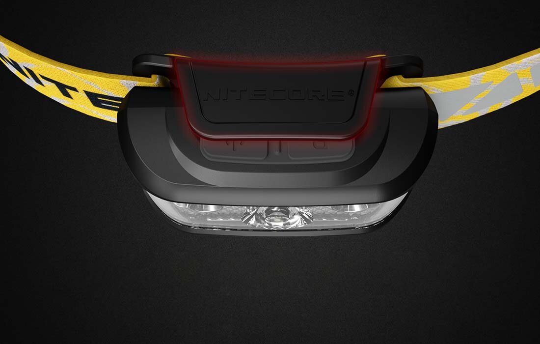 Latarka czołowa NITECORE NU17 poziomy jasności światło białe czerwone współczynnik cri osłona przycisków