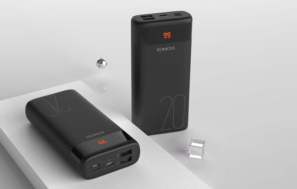 Powerbank ROMOSS Ares 20 20000mAh Czarny obsługa porty wejścia 