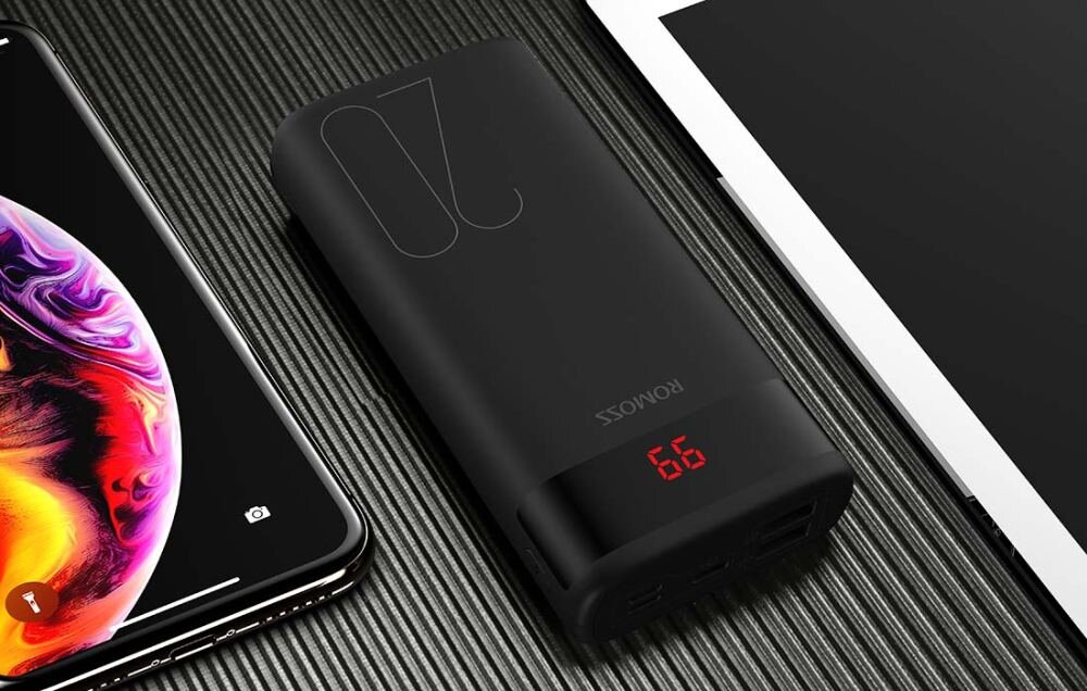 Powerbank ROMOSS Ares 20 20000mAh Czarny dwa porty USB jednoczesne ładowanie urządzeń
