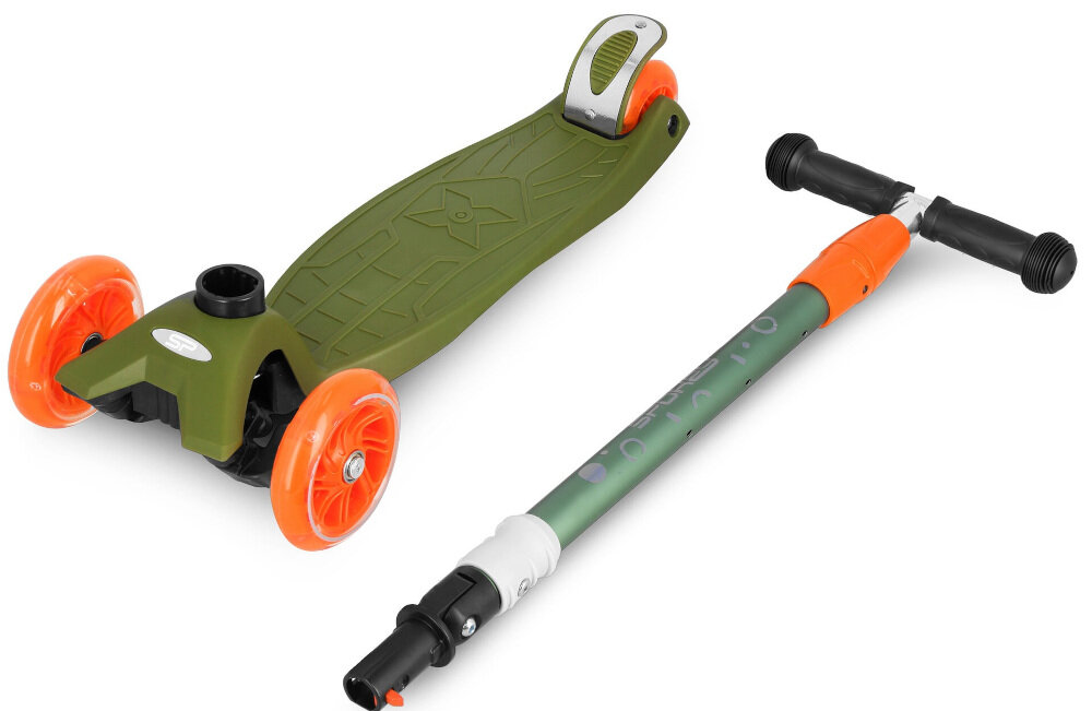 Hulajnoga dla dzieci SPOKEY Plier Zielono-pomarańczowy funkcja składania kierownicy uchwyty kierownicy pokryte antypoślizgowym miękkim materiałem TPR dla dzieci o wadze poniżej 50 kg