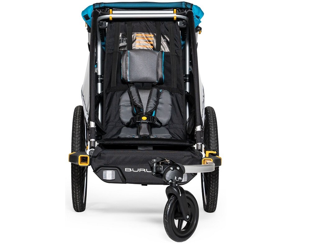 Przyczepka rowerowa BURLEY D’Lite X Niebieski dla dziecka Bezpieczne komfortowe Regulacja kierownicy Na każdą pogodę Możliwość złożenia