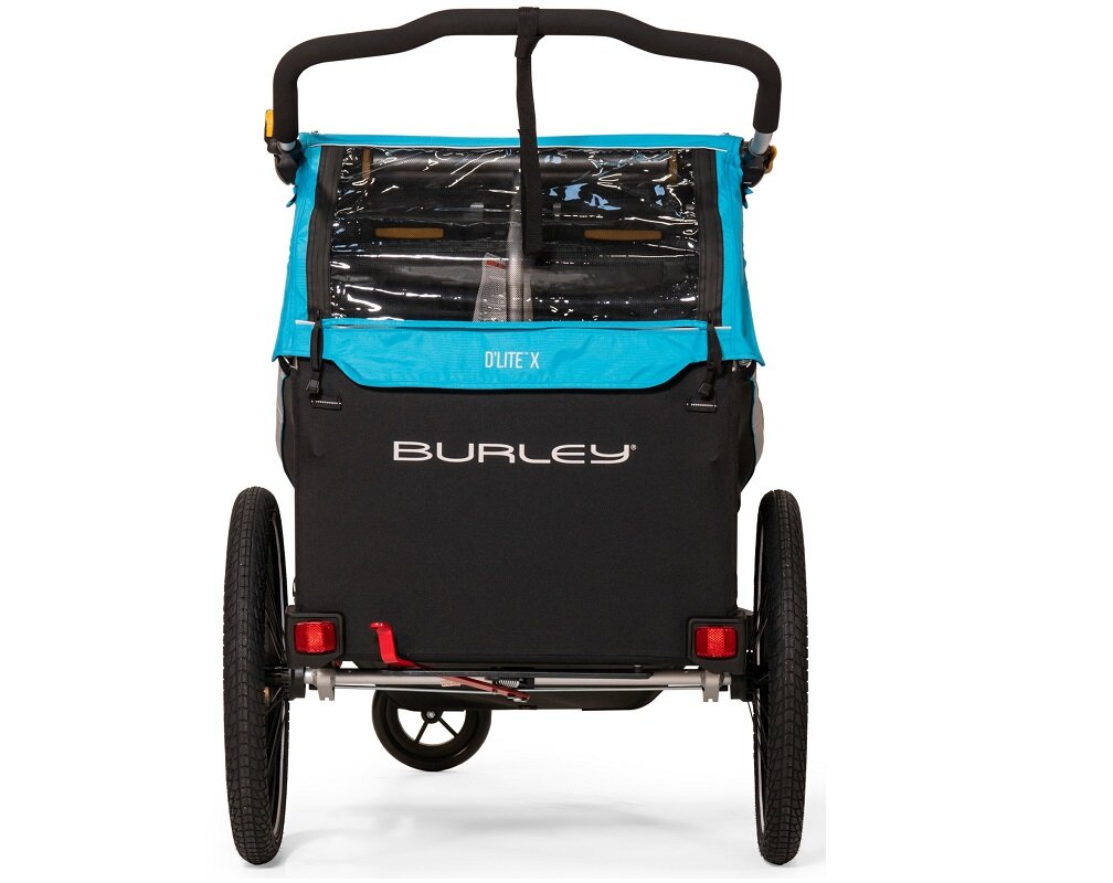 Przyczepka rowerowa BURLEY D’Lite X Niebieski dla dziecka Bezpieczne komfortowe Regulacja kierownicy Na każdą pogodę Możliwość złożenia