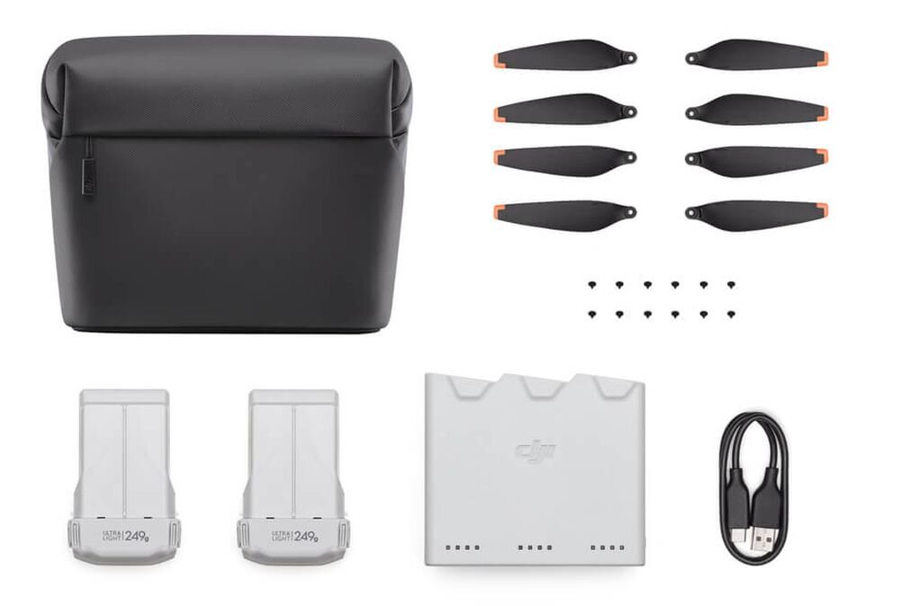 Zestaw akcesoriów DJI Mini 3 Pro Fly More Kit  Inteligentne Baterie Lotnicze, Dwukierunkowa Stacja Ładowania, Torba na Ramię, Śmigła Zapasowe, Ładowarka USB-C, Fotografia Lotnicza, Aerodynamiczna Wydajność, Bezpieczny Transport Drona