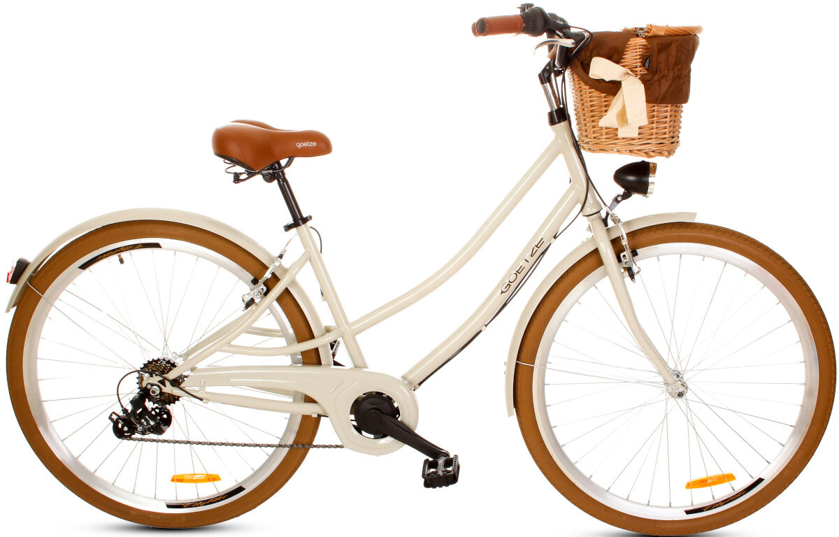 Rower miejski z koszykiem GOETZE Cruiser S7B 28 cali bezowy wyglad